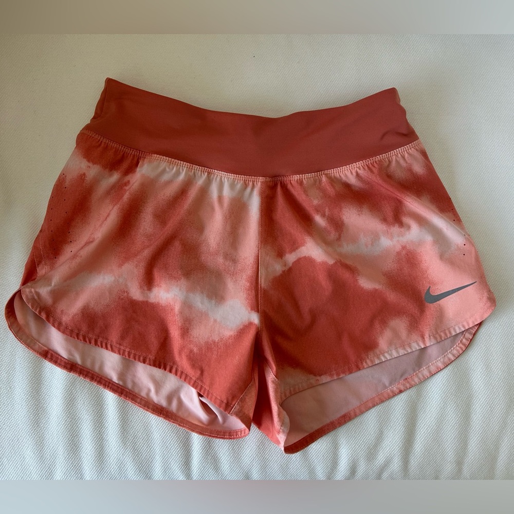 Nike Dri-Fit Women's Coral Orange Tie-Dye Lined Running Athletic Shorts Y2K